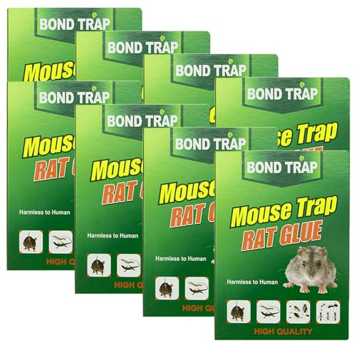 BORISCA 8 Pezzi Colla per Topi Extra Forte Professionale Tavolette Colla per Topi Versatile per Catturare Ratti, Trappole per Raccogliere per Cattura i Mouse in Cucina, Magazzino, Garage