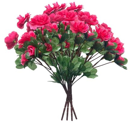 Lot de 4 fleurs artificielles réutilisables rhododendrons pour ferme, balcon, jardin, cour, table, vase, décoration, 35 cm - Rose rouge