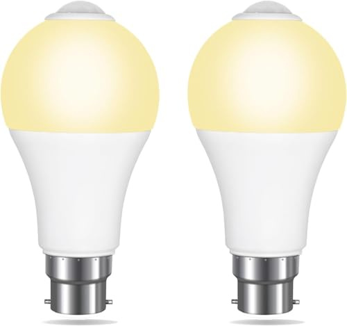 Akynite LED Motion Sensor Bulbs B22 12W Warm White 3000K 1000LM, Detection Angle 120°, Auto on Off, AC 230V, B22 BC Large Bayonet LED Motion Sensor Ceiling Light Bulb for Porch, 2pcs