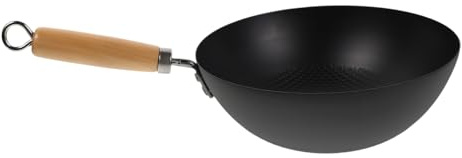 VICASKY Small Wrought Iron Wok Pan Non-coated Flat Bottom Frying Pan for Gas Stove Household Use One-person Kitchen Cooking Efficient High Hardness