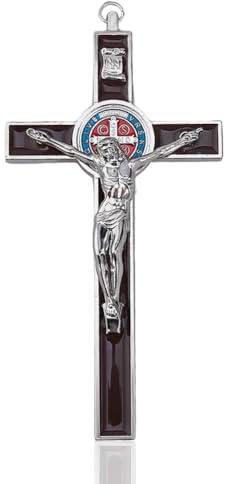 DICOSMETIC 1 Stück 19.2x9.8cm Kleines Legierungswandkreuz Heiliger Benedikt Wandkreuze Jesus Christus Kreuz Braunes Emaille Kreuz Katholische Christliche Kreuzdekoration Oster Geschenke