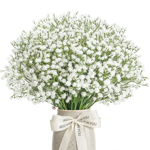 Der Rose 18 st bebisars andetag konstgjorda blommor falska Gypsophila stjälkar, äkta beröring siden falsk vit baby andedräkt blommor konstgjord bulk för gör-det-själv bröllop bord bordsuppsatser hem