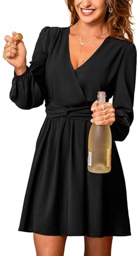CUPSHE Women Mini Casual Dress Long Sleeve V Neck A-Line Elegant Cocktail Party Dress Flowy Wedding Wrap Dress