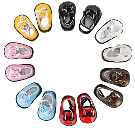 Fdit Puppenschuhe, 7 Paar Set, Miniaturschuhe aus PU-Leder für 20-cm-Puppen mit Glänzender Oberfläche, 5,6 cm, Mehrfarbige Modische Schuhe