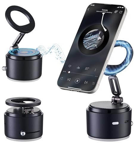 Car Phone Holder for Magsafe with Wireless Bluetooth Speaker, Cell Phone Stand HD Surround Sound Perfect for Home and Outdoors with Bluetooths Speakers for Desk Compatible with iPhone/Samsung Galaxy
