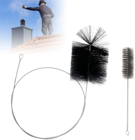 2 cepillos para tubo de horno, 170 mm, longitud de 200 cm, cepillo para caldera de calefacción, escoba de chimenea con barra de empuje, cepillo para deshollinar, chimenea, chimenea, tubo de humos