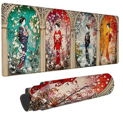 Tapis de Souris de Jeu, 1400 x 600 mm XXL Tapis Souris Gaming Grand, Antidérapant Étanche, iExtended Long Clavier Mouse Pad XXL, Accessoire Bureau, pour Gamer, Ordinateur, PC (Geisha Femme) i-867