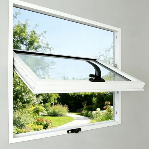 Finestra Vasistas Alluminio 360°, Infissi Stile Industriale per Passavivande Cucina, Ristrutturazione Cantina, Garage & Casetta Legno, Telaio Apribile Universale(Signal White,50x40 cm)