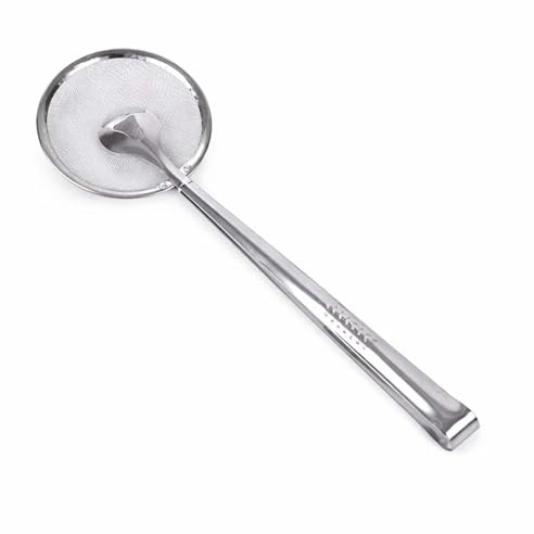 PNJB Oil Sieve Skimmer Ladle, Stainless Steel Mesh, Frying Strainer Spoon, Compact Design, Durable Long Handle, Rust-Resistant, Oil Filter for Deep Frying, Indian Cooking, Snacks, (1Pcs)