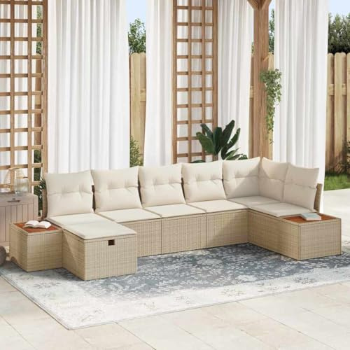 XinZaphrisal Modulares Garten-Sofa-Set 7 pcs Beige Poly Rattan Polstergarnitur Set mit Kissen für Terrasse und Balkon