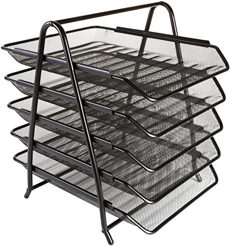 OSCO Svart trådnät 5 nivåer brevfack | A4 | skrivbordsfilorganiserare | Papperslagring | Kontorsorterare | Pappersarkivering | Enkel montering | H 37,3 x B 29,5 x D 34 cm |