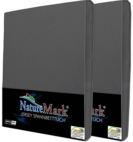 NatureMark 2er Pack Kinder Jersey Spannbettlaken, Spannbetttuch 100% Baumwolle in vielen Größen und Farben MARKENQUALITÄT ÖKOTEX Standard 100 | 70x140 cm - anthrazit grau