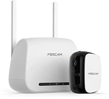 Foscam E1 Système sans fil Caméra IP WiFi à batterie avec enregistrement dans le Cloud Gratuit, 1080P HD, détection, sécurité, vision nocturne, audio bidirectionnel, utilisation en intérieur/extérieur