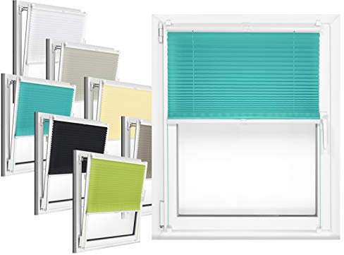 npluseins Plissee - vormontiert und mit Klemmfixierung am Fensterahmen - kinderleichte 3-Step Montage, ca. 90 x 220 cm, türkis