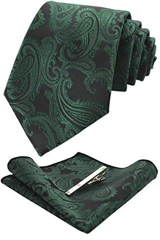 JEMYGINS Graziös Paisley Elegant Herren Krawatte und Einstecktuch mit krawattenklammer Sets