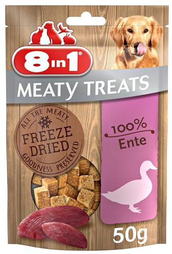 8in1 Meaty Treats, gefriergetrocknete Hunde Leckerlis aus Ente, 100% Fleisch, getreidefrei und ohne Zucker, 50 g Beutel