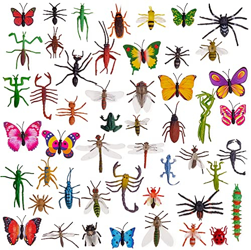 THE TWIDDLERS 50 Insekten Figuren Spielzeug aus Kunststoff - Realistische Formen & Größen - Miniatur Plastik Safari Kindergeburtstag, Lernspielzeug