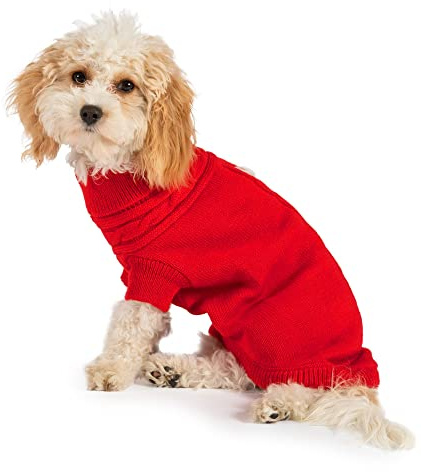Muddy Paws Ancol Hundepullover mit Zopfmuster, Wollpullover für Haustiere, klassisches Strickdesign mit Beingurten und Geschirrloch, Größe XS, 25 cm, Rot