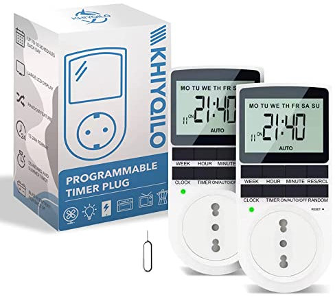 KHIYQILO Presa Programmabile Digitale, Set of 2, Timer Elettronico 18 Programmi, Risparmio Energetico & Sicurezza – Ideale per Elettrodomestici, Illuminazione 16A 3680