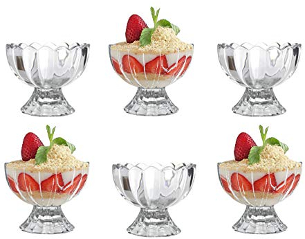 Qing Ping Guo GlassIce Cream Bowls Sundae Dessert Glasses Mini Glass Trifle Bowls Set Of 6 Short Stemmed Ice Cream Serving Dishes Footed Fruit Salad Pudding Dessert Cups
