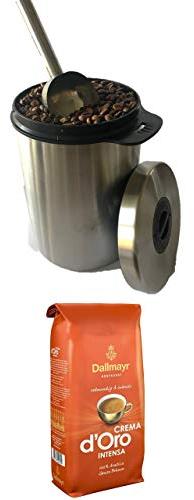 Kaffeedose, luftdicht, für 1kg Kaffeebohnen, Edelstahl Kaffeebehälter mit Schaufel, Aroma-Verschluss, auch zur Aufbewahrung von Tee, Kakao, Pulverkaffee, Nudeln, Vorratsdose, Teedose silber plus