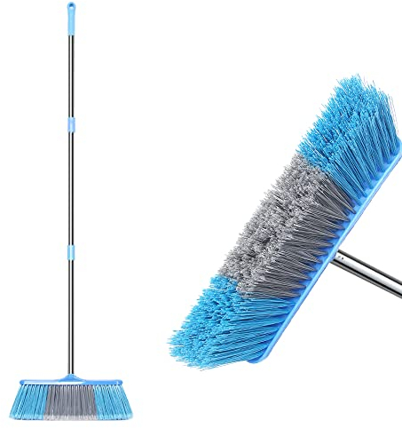 Floor Brush Kitchen Broom 15.75inches Wide Heavy Duty Floor Sweeper 52.2 inches Long Handle Dust Dirt Sweeping for Indoor Outdoor Commercial Warehouse Home Kitchen Patio Garden Garage
