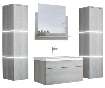 Home Deluxe - Badmöbel-Set - WANGEROOGE Big Grau - X-Large - inkl. Waschbecken und komplettem Zubehör - Breite Waschbecken: ca. 60 cm | Badezimmermöbel Waschtisch Badmöbelset