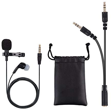 ANCLLO Lavalier Micrófono de solapa 3,5 mm Profesional Omnidireccional Condensador Micrófono con Adaptador de Jack de Auriculares para Podcast/Grabación Entrevista/Videoconferencia/Movil