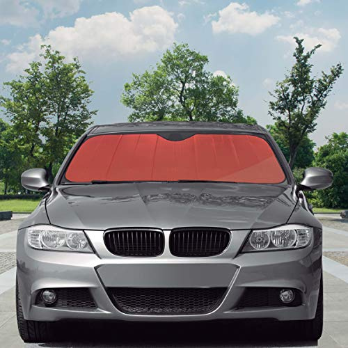 S SUMEX Pare-Soleil de Voiture Avant Pliable, Protection Contre Les Rayons solaires et UV, 145 cm x 70 cm, Rouge Mat