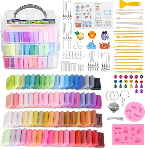 Polymer Clay Kits 72Colors Sculpting Molding Clay DIY Modeling Clay Oven Baking Clay Kits 19 Sculpting Tools and 12 Kinds of Accessories Non-Toxic and Non-Stick Handmade Craft Gift for Children.