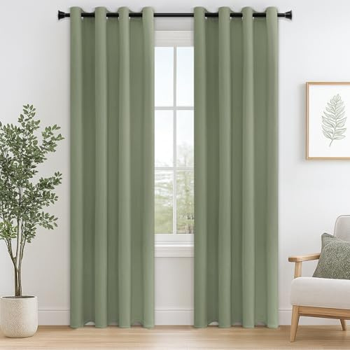 MRTREES Blackout Curtains Bedroom 72 Drop 2 Panels Sage Green Eyelet Thermal Curtain for Living Room Soft Texture Window Treatments for Kids 66x72 Inch 167x183 CM
