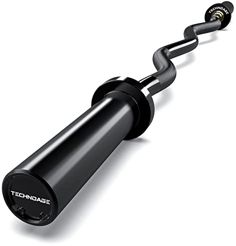 TECHNOAGE EZ Curl Bar 119,4 cm olympische Curlstange 227 kg Tragkraft für 5,1 cm Langhantelplatten, solide schwarze Chrom-Langhantel mit Kupferbuchse und Lageranschluss