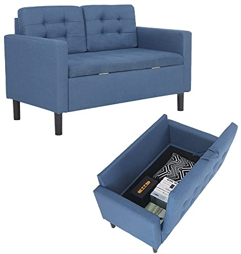 Mingone Sofa 2 Sitzer Couch mit 2 Armlehne, Stauraum, Blau | Mit Lehne, Gepolstert, Modern Design, Comfy Zweiersofa, Loveseat für Wohnzimmer, Schlafzimmer, 63 x 76 x 118 cm