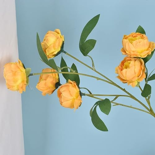 TONZN 6 Kopf Künstliche Blumen, Kerngesponnene Kleine Pfingstrose Hochzeitsdekoration Pfingstrose Künstliche Blumen Gefälschte Trockenblumenstrauß (Color : Wine Red) (Orange)