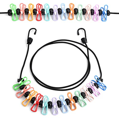 Laughhe Filo Stendibiancheria da Esterno, Stendino da Campeggio Portatile, Corda da Bucato Retrattile Regolabile con 12 Clip e 13 Fibbie di Posizionamento per Viaggi