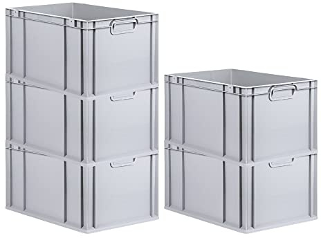 PROREGAL SET SUPER ÉCONOMIQUE 5x Bac Euro NextGen Grip | HxLxP 32x40x60cm | 65 litres | Poignées fermées | Fond renforcé | Eurobox, boîte industrielle, boîtes de rangement, empilables