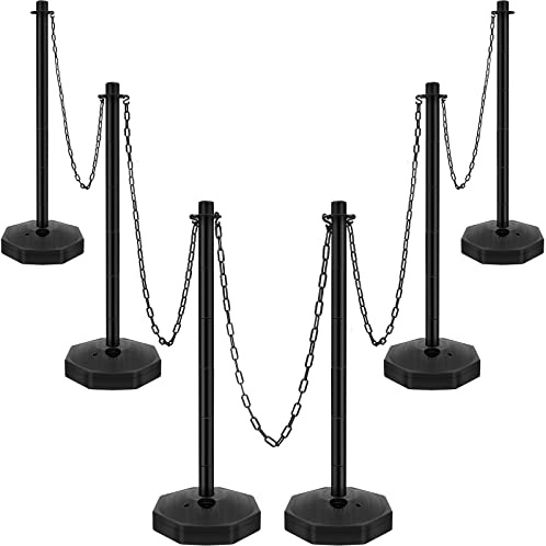 6 Sets Plastic Stanchion Set Traffic Delineator Post Cones with Fillable Base 6.6 ft Plastic Chain and S Hooks Crowd Control Parking Barrier for Traffic Caution Parking Lot Construction Roads (Black)