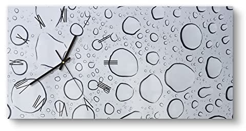 DEQORI Glasuhr | vertikal 60x30 cm | Motiv Wassertropfenmuster | große XXL Design Uhr aus Glas | leise Wanduhr für Wohnzimmer & Küche | moderne Hingucker Uhr für die Wand