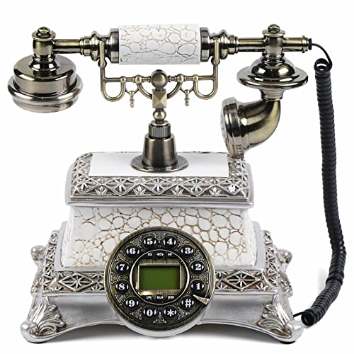 Telefono vintage con selettore – Antico Desk Retro telefono fisso telefono di casa, nostalgia decorazione da tavolo, per Cafe Bar Home (bianco 1)