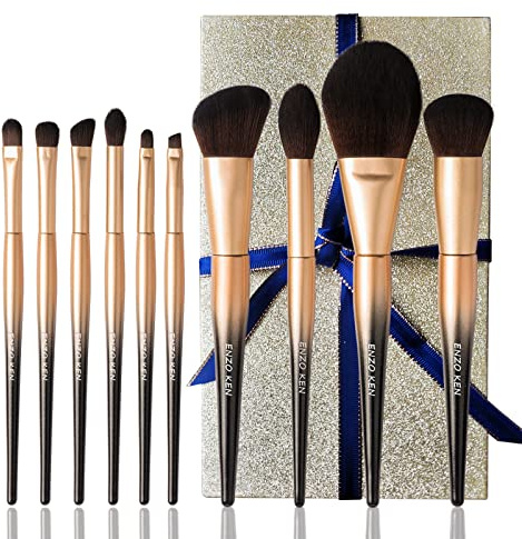 ENZO KEN Natural Sable Hair Makeup Brush Set Professional, Cosmetic Brushes Makeup Set with Gift Box, Natural Hair Makeup Brushes Set with Present Box, Make up Brushes Set. Black Gold