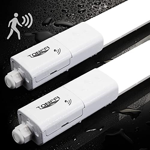 Tonffi 2 Pièce Neon LED 115cm avec Detecteur Mouvement, Reglette Led 36W 4100LM Linkable Plafonnier Lampe d'atelier IP65 Imperméable Pour atelier garage cave couloir grenier entrepôt, Blanc Neutre