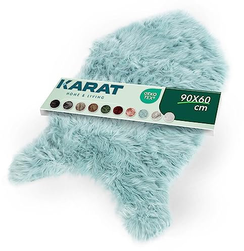 KARAT Kunstfell türkis Flauschige Stuhlkissen Fell Deko für Wohzimmer & Kinderzimmer, Bettvorleger Teppich, Fell Sitzauflage, Dekofell 90x60 cm (Nelly)