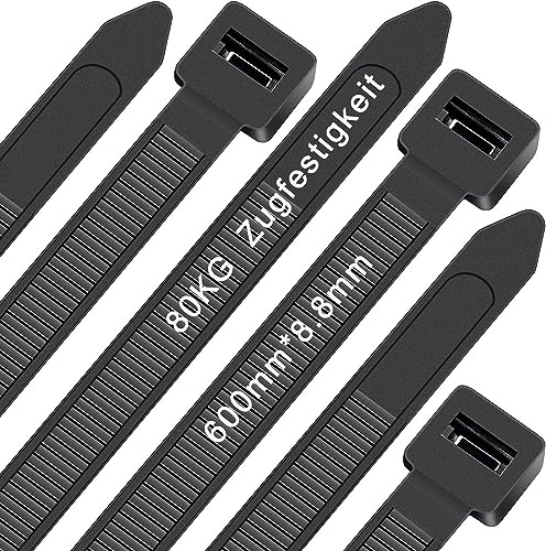Kabelbinder Schwarz 600mm x 8,8 mm, WLEAD 50 Stück extra starke Kabelbinder mit 80kg Zugfestigkeit UV-beständig große Nylon-Kunststoff selbstsichernde multifunktionale