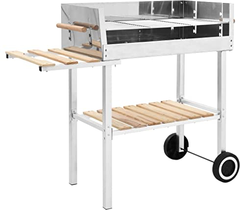 XXL Trolley Holzkohlegrill aus Edelstahl mit 2 Ablagen, Artikelmaterial: Edelstahl, Holz