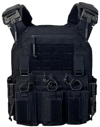 ULIONTAC Taktischer Plattenträger Taktische Weste 1000D Nylon mit 556 Magazintasche Leichte Schutzweste Schnellverschlusssystem MOLLE Kompatibler Plate Carrier für Paintball