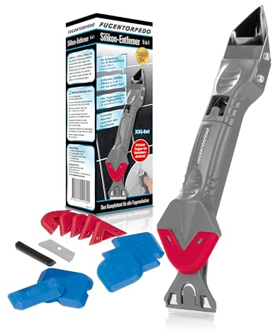 FUGENTORPEDO® Eliminador de silicona 5 en 1 para eliminar viejas y nuevas juntas de silicona y acrílicas | Eliminar y alisar con una sola herramienta para 28 juntas diferentes