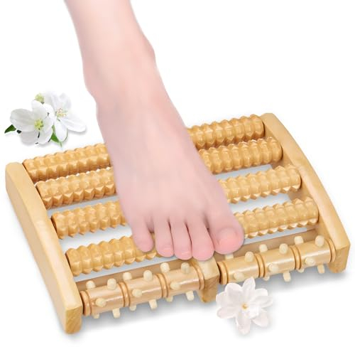 Omtofo Premium Fußmassageroller Holz, Fussroller Massage Plantarfasziitis, Fersensporn Massagegerät für Füße, Fußreflexzonenmassage Gerät aus Echtholz