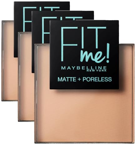 Maybelline New York Puder, Mattierend, porenverfeinernd und langanhaltend, Fit Me! Matte + Poreless, Nr. 120 Classic Ivory (Packung mit 3)