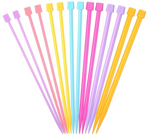 LIHAO 14PCS Plastic Knitting Needles Set Colourful | Single Pointed Knitting Straight Pins 4mm-10mm DIY Craft Yarn for Beginner and Kids