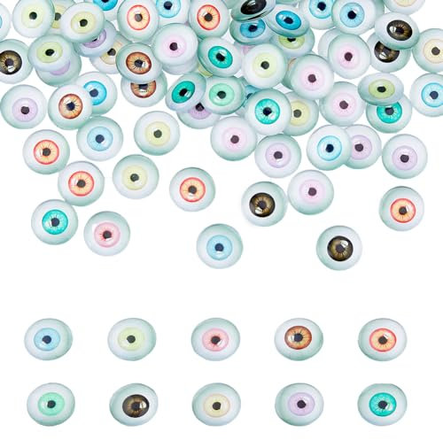 DICOSMETIC 100 Stück Glasaugen Cabochons 12 mm Bastelaugen Flache Rückseite Gewölbte Cabochons Augen Für Ton Puppenskulpturen Requisiten DIY Schmuckherstellung